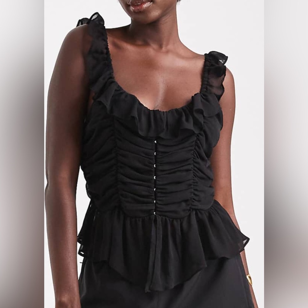 NWT Black Ruffle Ruched Tank Top